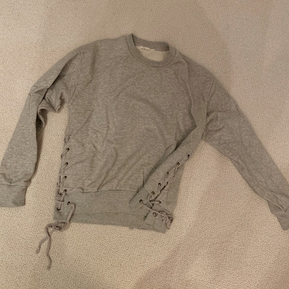 Grey Lace Up Crew Neck - Picture 2 of 4